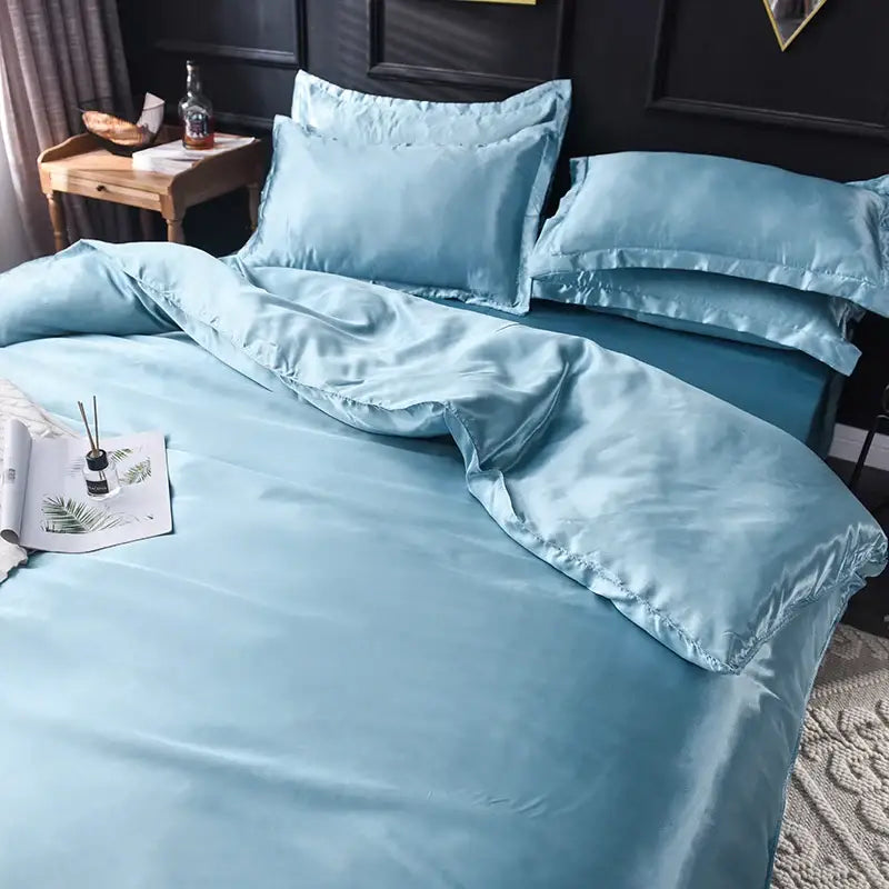 Luxurious black silk bedding set bedroom ruffled satin decor