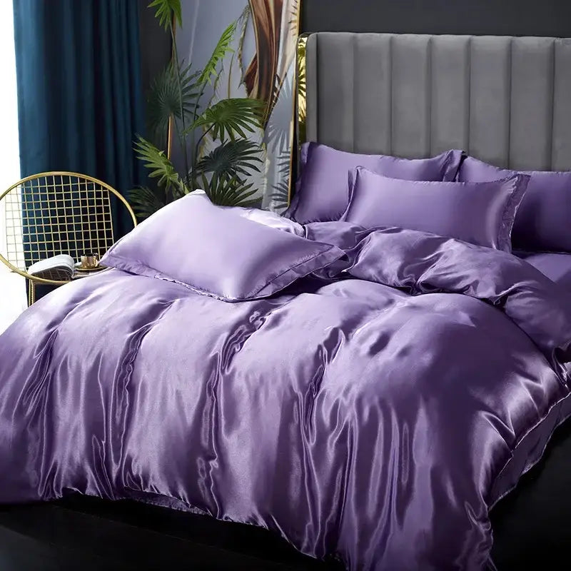 Lustrous deep purple satin duvet cover set bedroom bedding