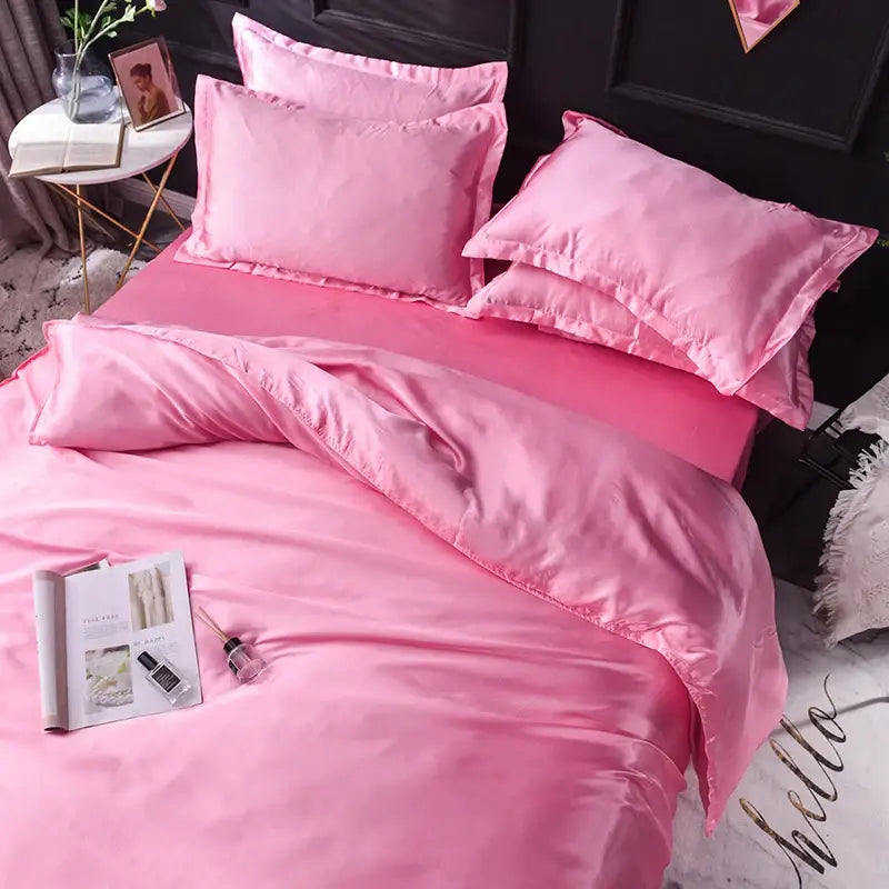 Luxurious navy satin silk bedding set bedroom decor