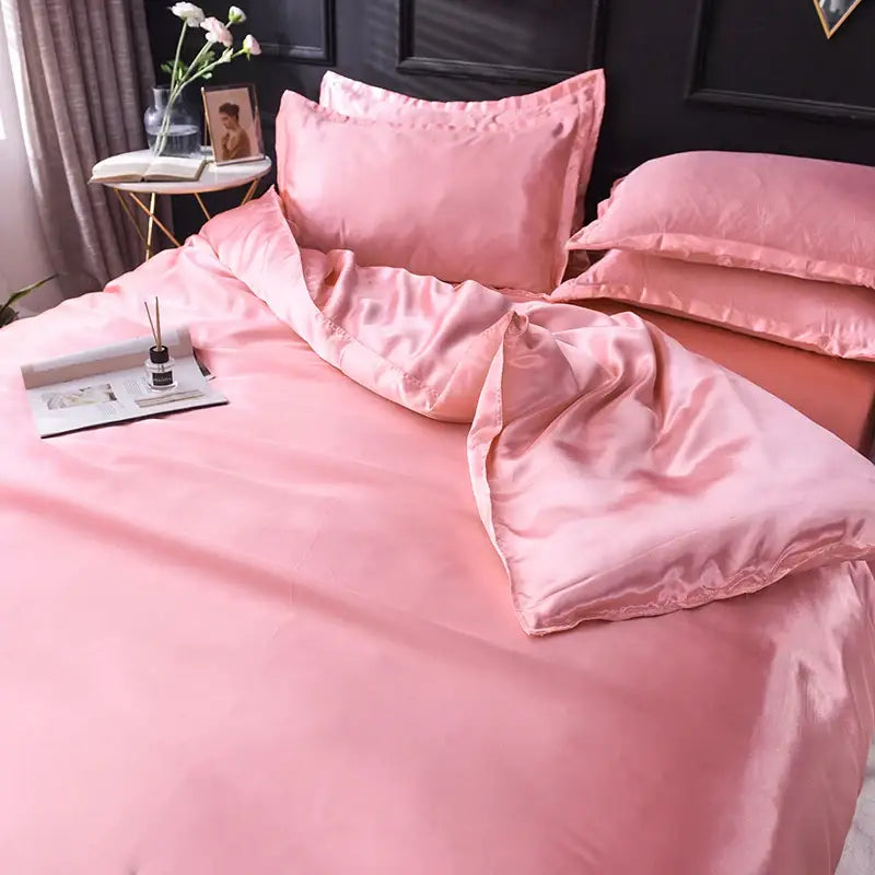 Luxurious black silk bedding set bedroom ruffled satin decor