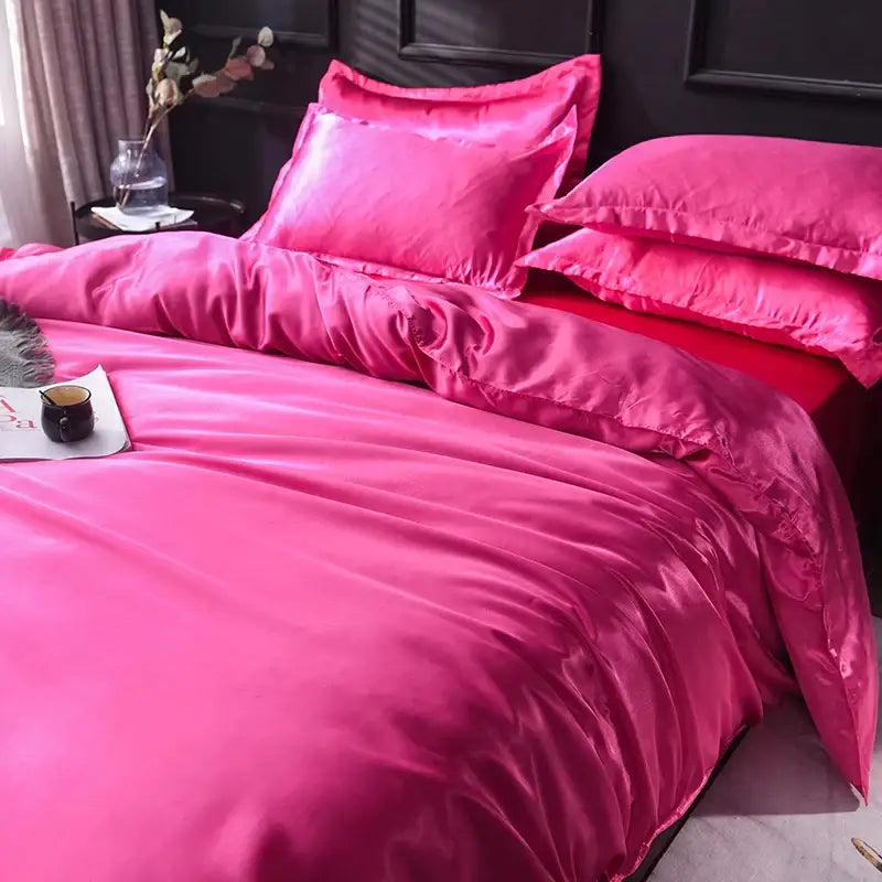 Luxurious cream satin silk bedding set for bedroom stitched edges