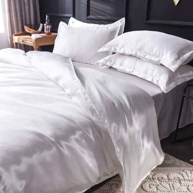 Luxurious teal satin silk bedding set bedroom glossy finish