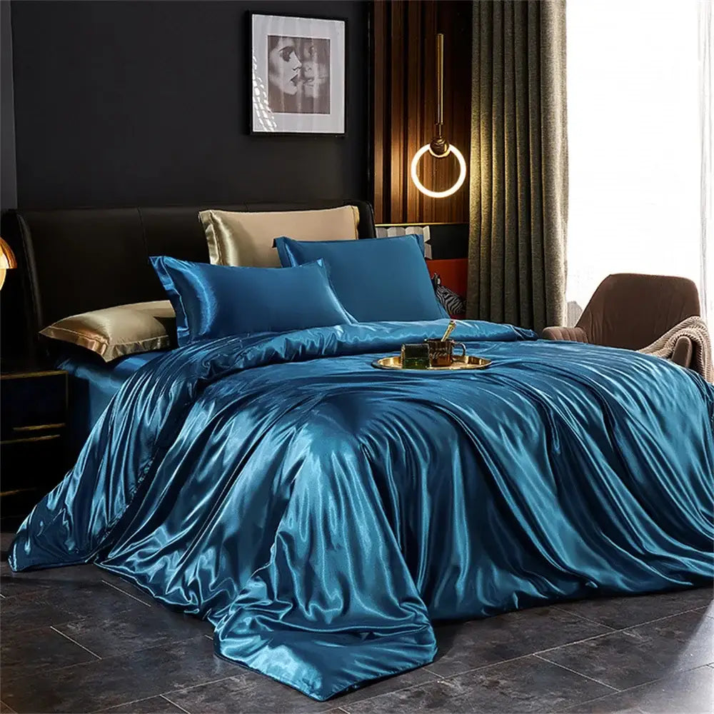 Luxurious silver & gold satin duvet cover bedroom bedding set