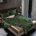 Luxurious emerald green & cream satin duvet cover bedding set bedroom