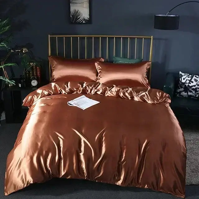 Luxurious teal satin bedding set with duvet cover for bedroom