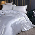 Luxurious silver satin duvet cover bedroom bedding set