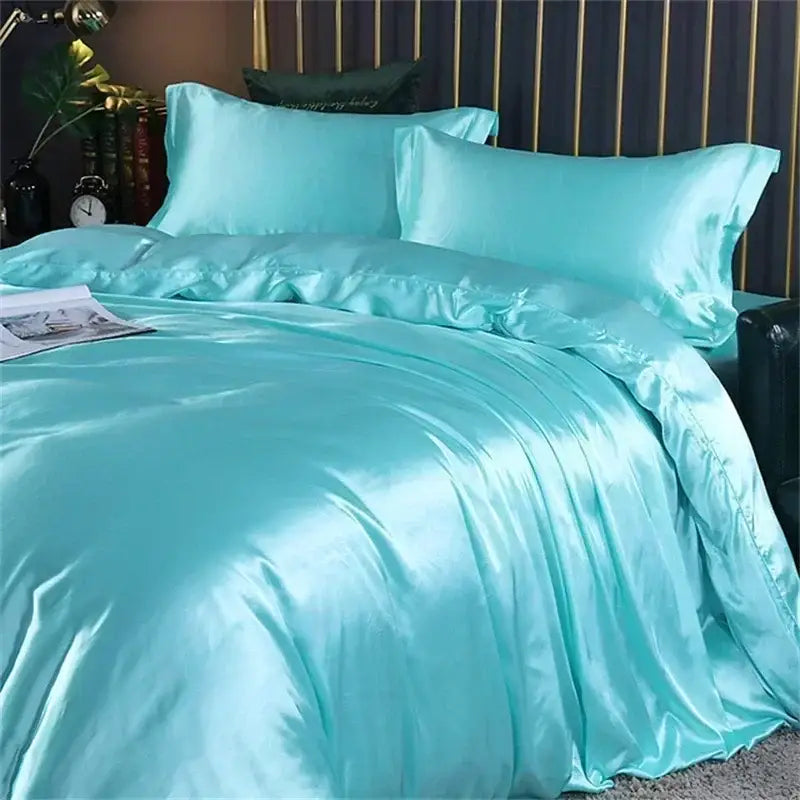 Luxurious champagne & red silk satin duvet cover bedding set bedroom