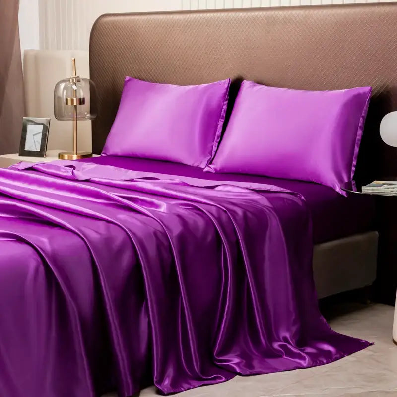 Luxurious cream solid color satin bedding set with flat sheet bedroom