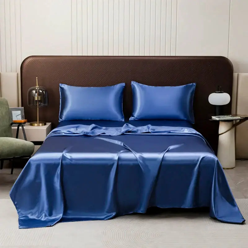 Luxurious cream solid color satin bedding set with flat sheet bedroom