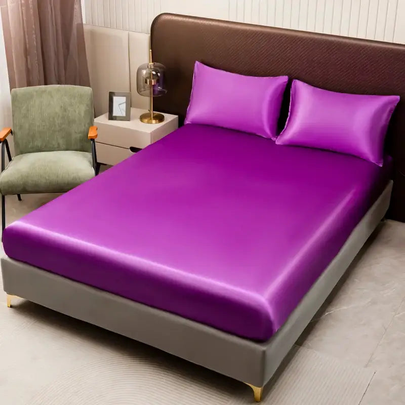 Luxurious cream solid color satin bedding set with flat sheet bedroom