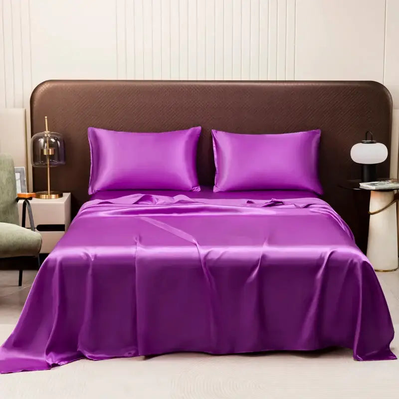 Luxurious cream solid color satin bedding set with flat sheet bedroom