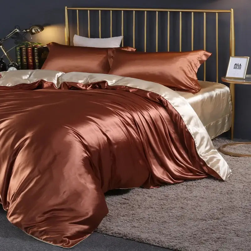 Luxurious fuchsia silk duvet cover bedroom bedding set