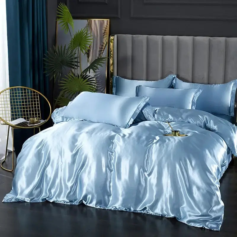 Luxurious rose gold satin 4 pcs duvet cover set bedroom bedding
