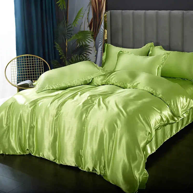 Luxurious golden satin duvet cover bedroom bedding set