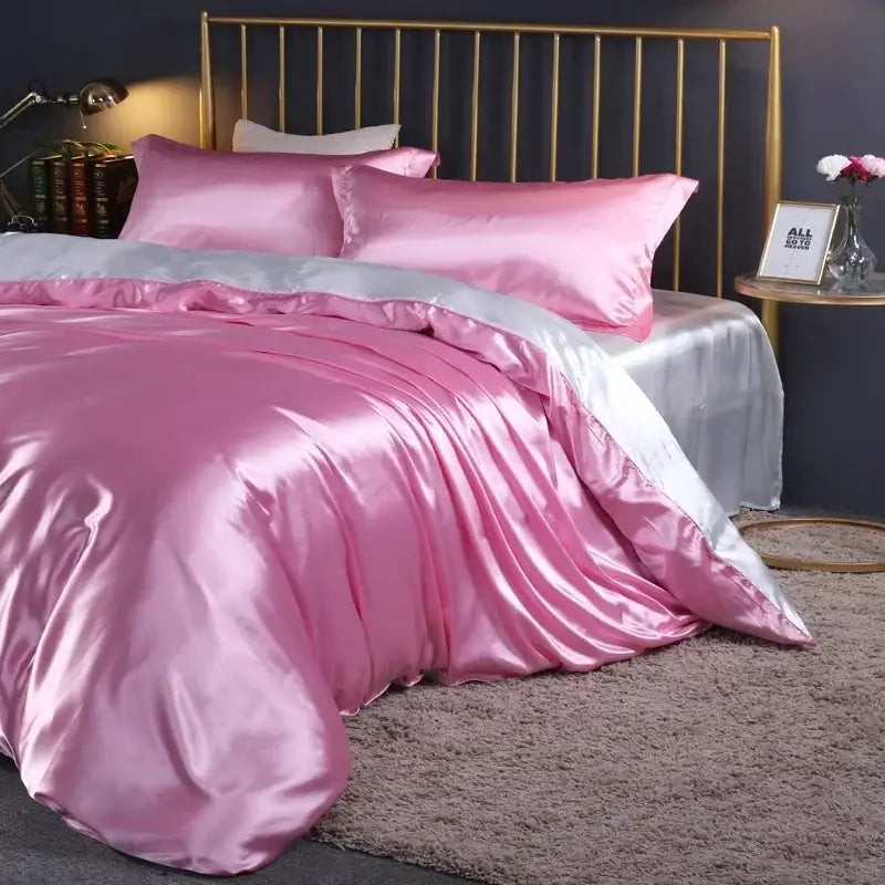 Luxurious emerald green satin duvet cover set bedroom bed sheet