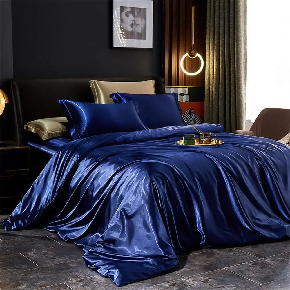 Luxurious emerald green satin duvet cover set bedroom bedding