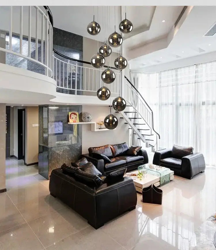 Modern loft dark & amber glass spiral chandelier dining room pendant