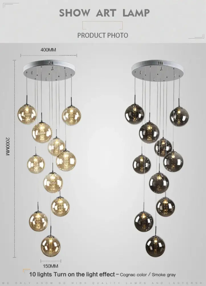 Modern loft dark & amber glass spiral chandelier dining room pendant