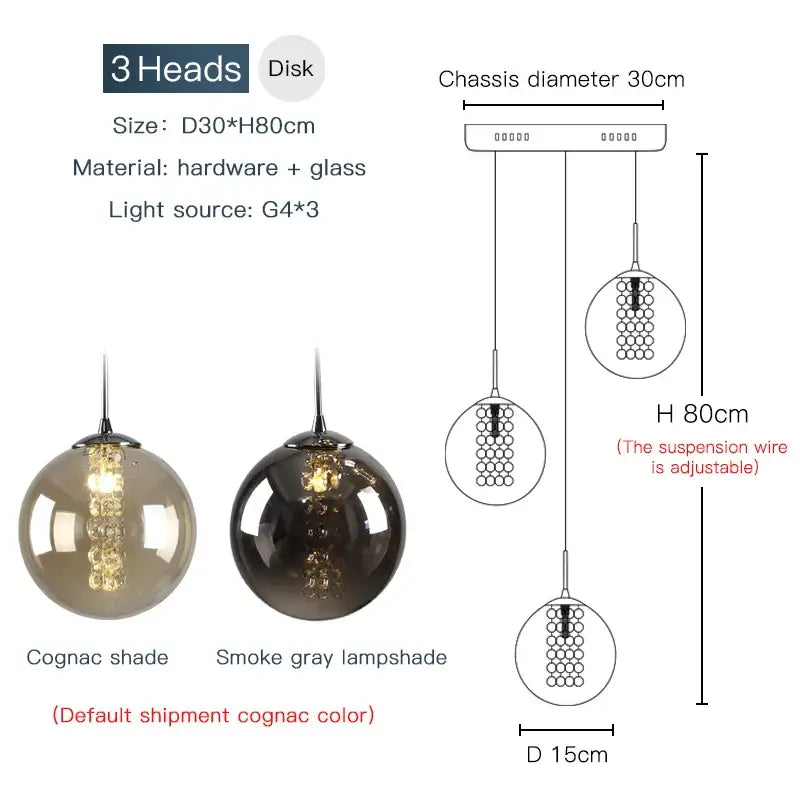 Modern loft dark & amber glass spiral chandelier dining room pendant