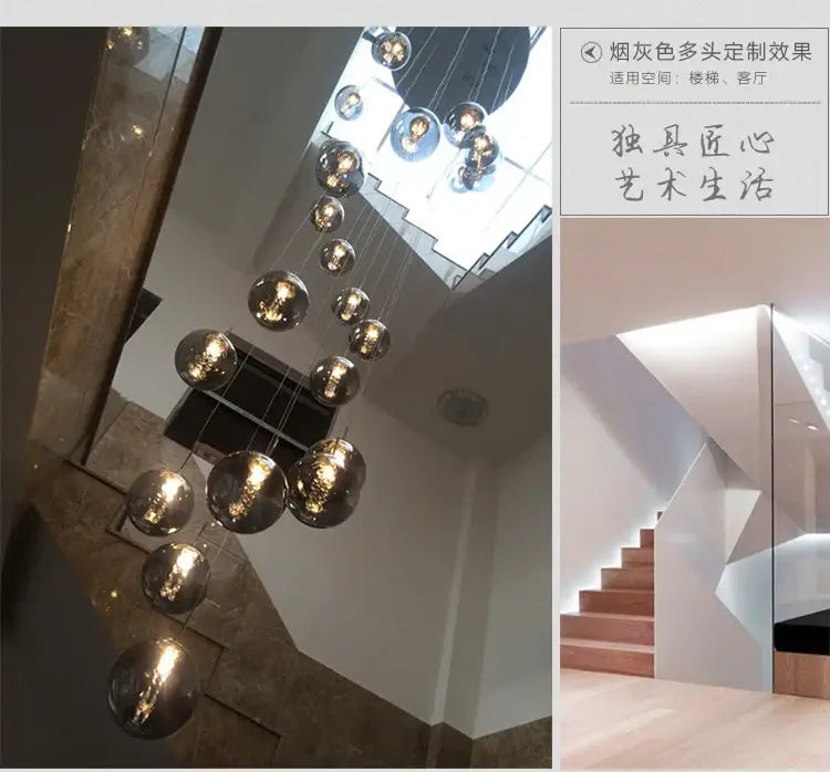 Modern loft dark & amber glass spiral chandelier dining room pendant