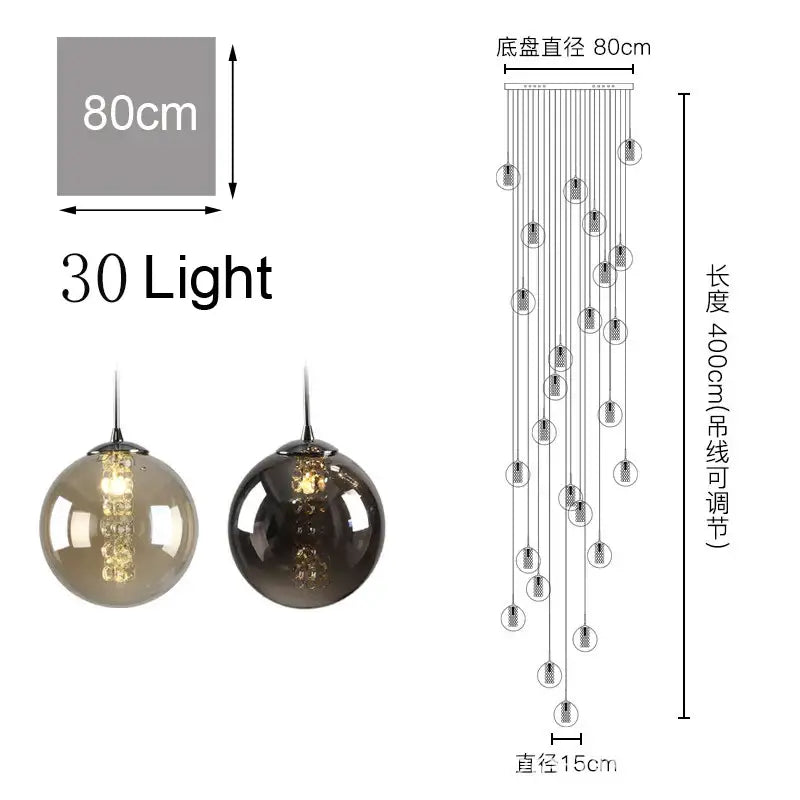 Modern loft dark & amber glass spiral chandelier dining room pendant