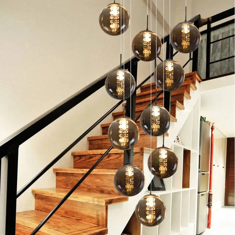 Modern loft dark & amber glass spiral chandelier dining room pendant