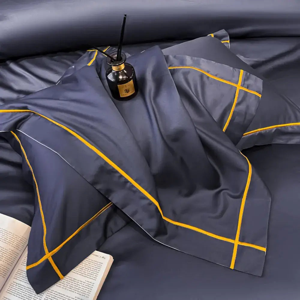 Luxurious navy & gold egyptian cotton duvet cover bedding set bedroom