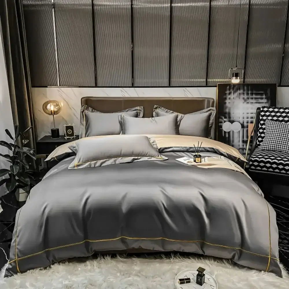 Luxurious navy & gold egyptian cotton duvet cover bedding set bedroom