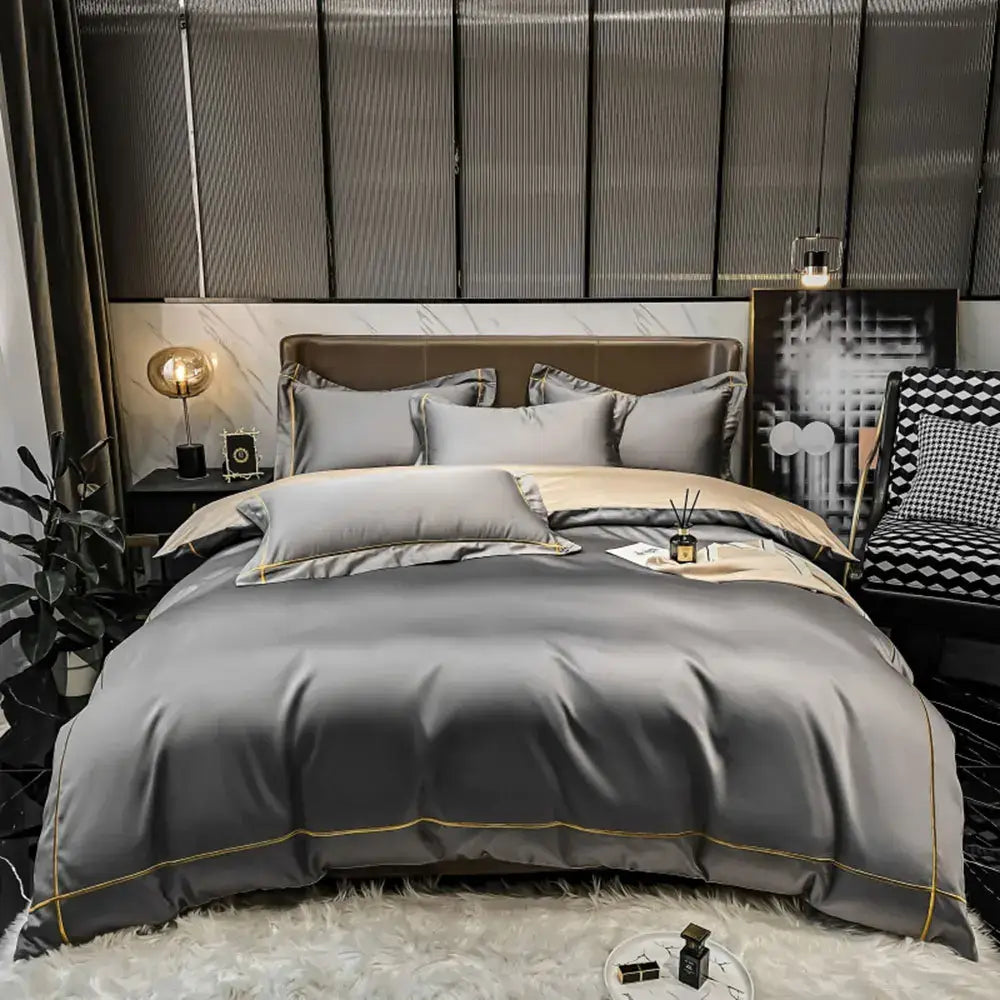 Luxurious navy & gold egyptian cotton duvet cover bedding set bedroom