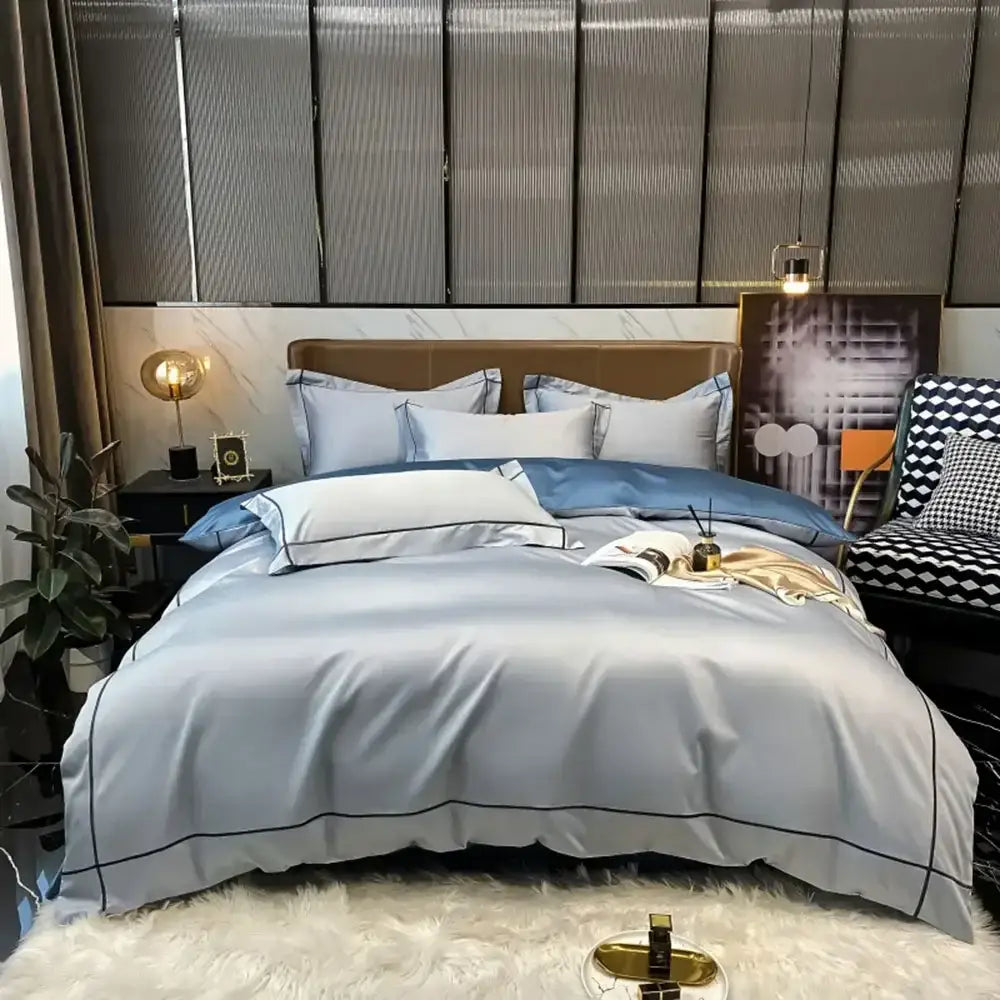 Luxurious navy & gold egyptian cotton duvet cover bedding set bedroom