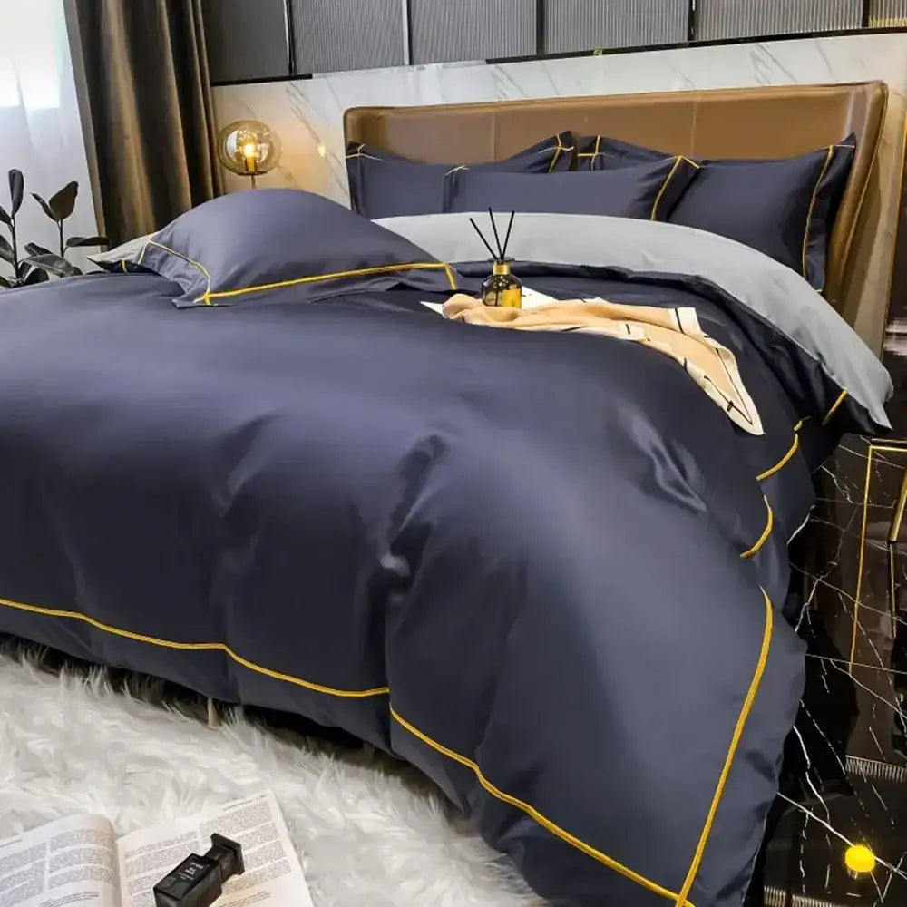 Luxurious navy & gold egyptian cotton duvet cover bedding set bedroom