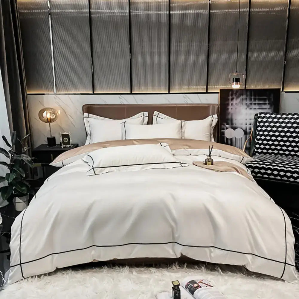Luxurious navy & gold egyptian cotton duvet cover bedding set bedroom