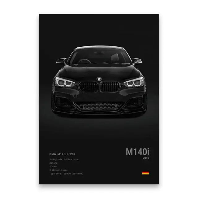 Luxury black car canvas art print living room home decor