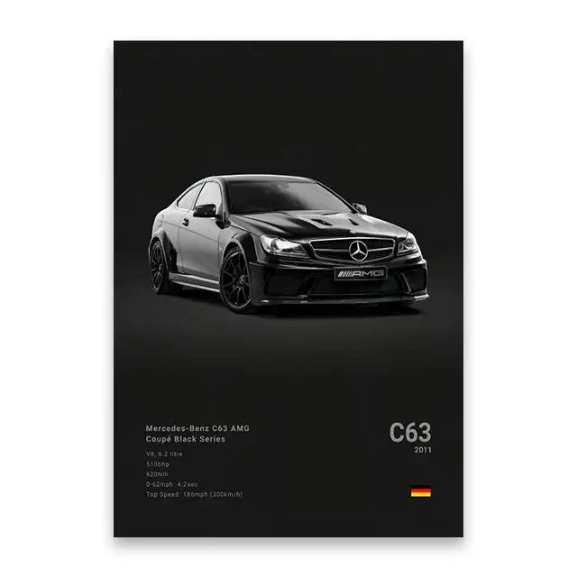 Modern black & silver luxury car canvas wall art bedroom decor