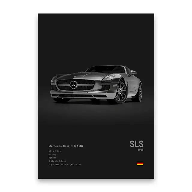 Modern black & silver luxury car canvas wall art bedroom decor