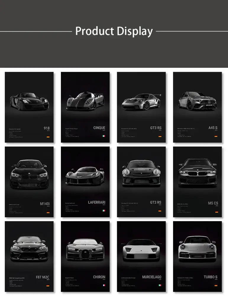 Luxury black & white car wall art print living room decor
