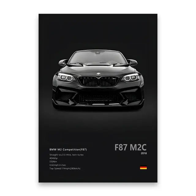 Luxury black & white car wall art print living room decor