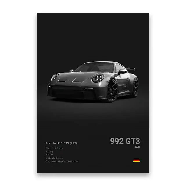 Luxury black & white car wall art print living room decor
