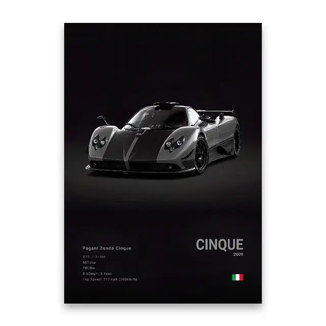 Luxury black & white car wall art print living room decor