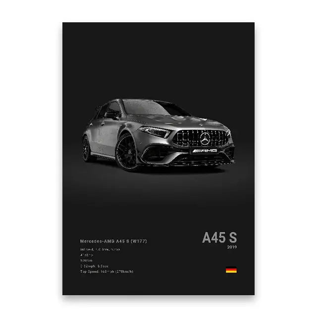 Modern black & white cars canvas wall art living room decor