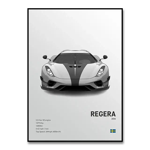 Modern monochrome hypercar canvas wall art living room decor