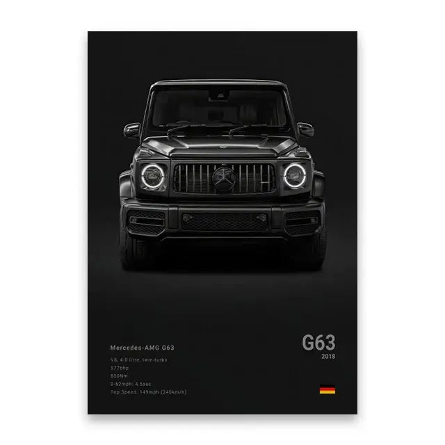 Modern black sports car wall art print living room decor