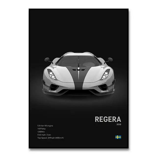 Modern monochrome hypercar canvas wall art living room decor