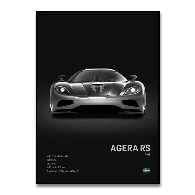 Modern monochrome hypercar canvas wall art living room decor