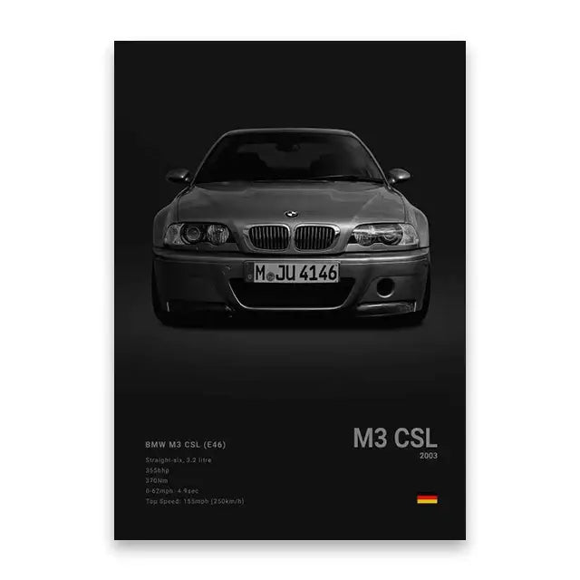 Modern black & white cars canvas wall art living room decor