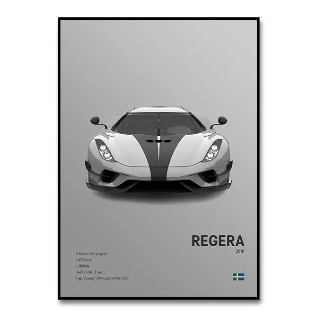 Modern monochrome hypercar canvas wall art living room decor