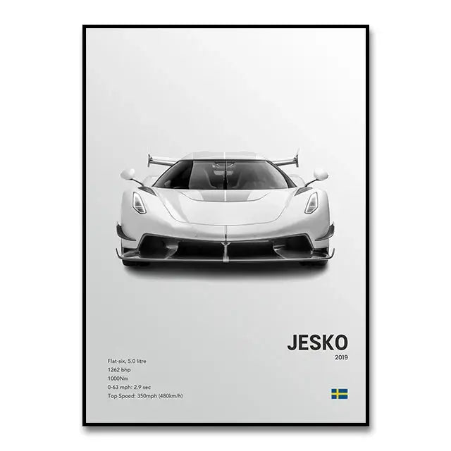 Modern monochrome hypercar canvas wall art living room decor