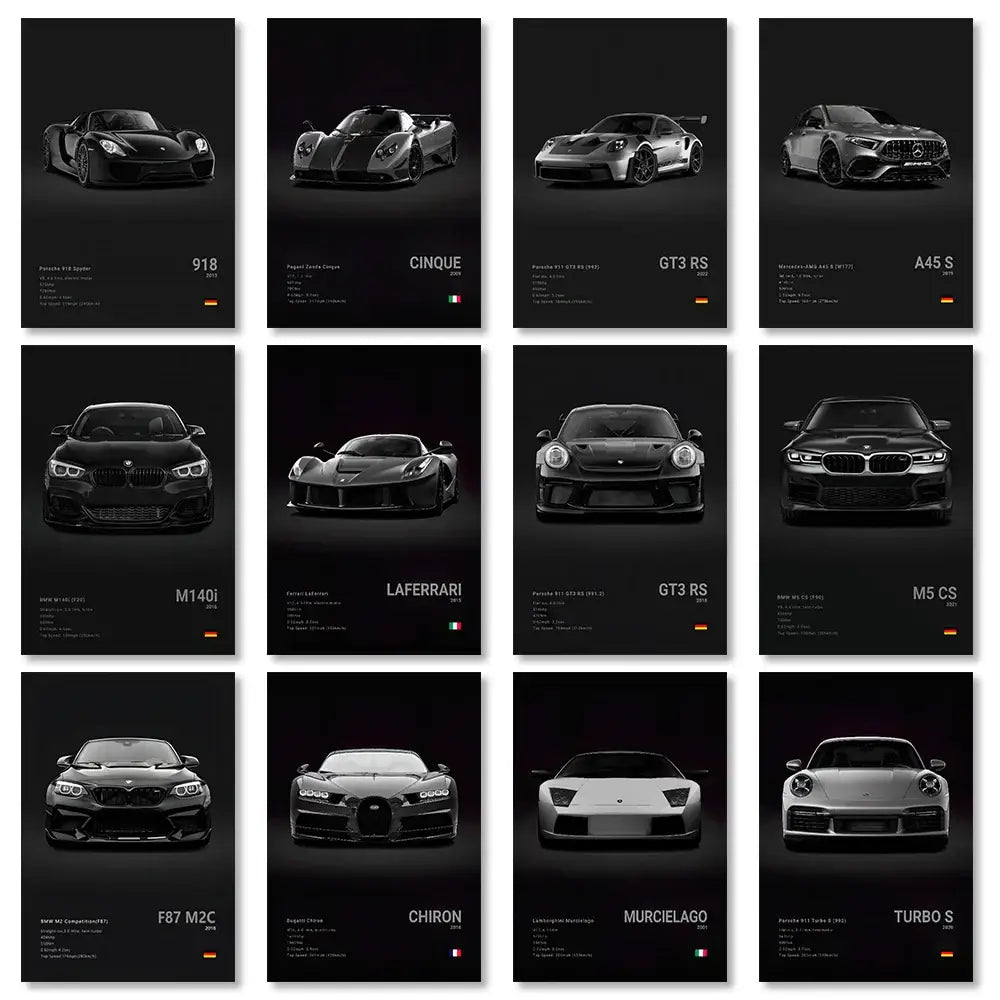 Modern black sports car canvas wall art living room decor