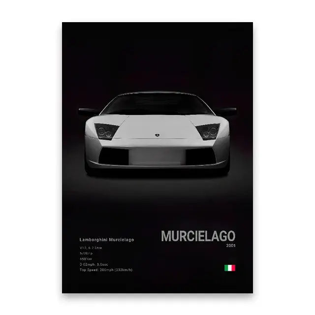 Modern black sports car wall art print living room decor