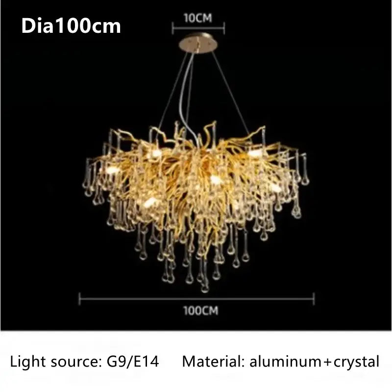 Luxury gold branch crystal chandelier dining room pendant light